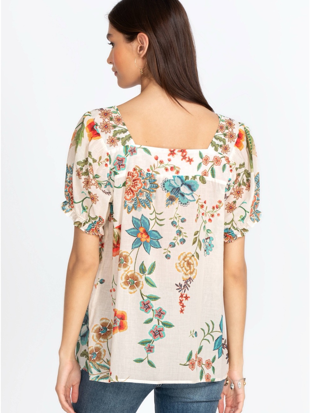Johnny Was Ekru Ardell floral puff sleeve top large - Picture 3 of 9